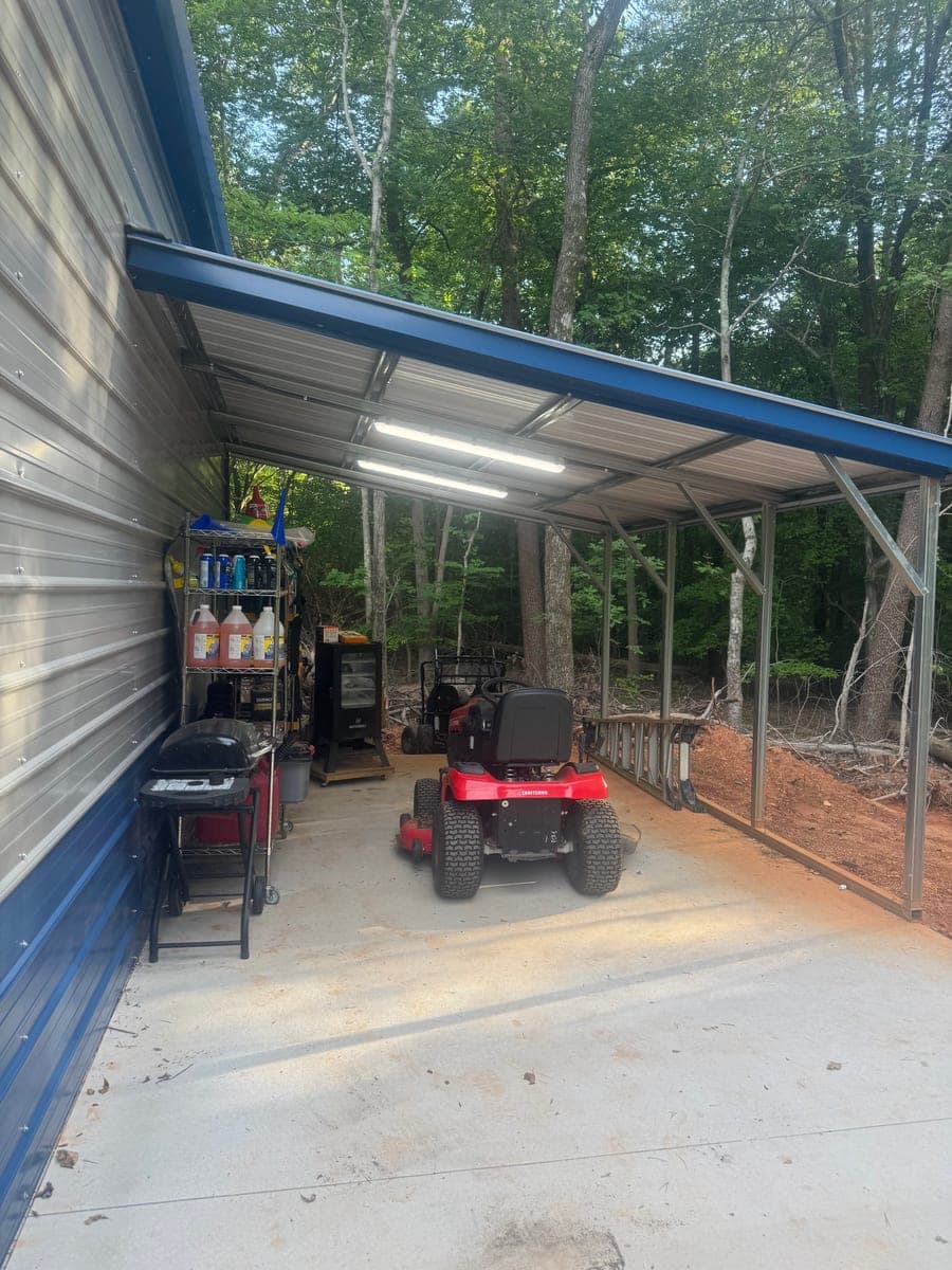 Covered outdoor area with lighting and electrical power equipment